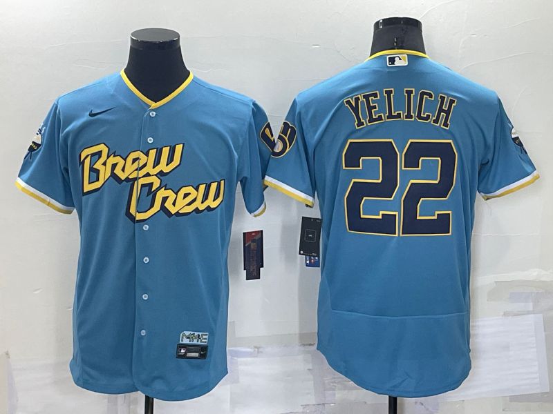 Men Milwaukee Brewers #22 Yelich Blue City Edition Elite Nike 2022 MLB Jerseys->milwaukee brewers->MLB Jersey
